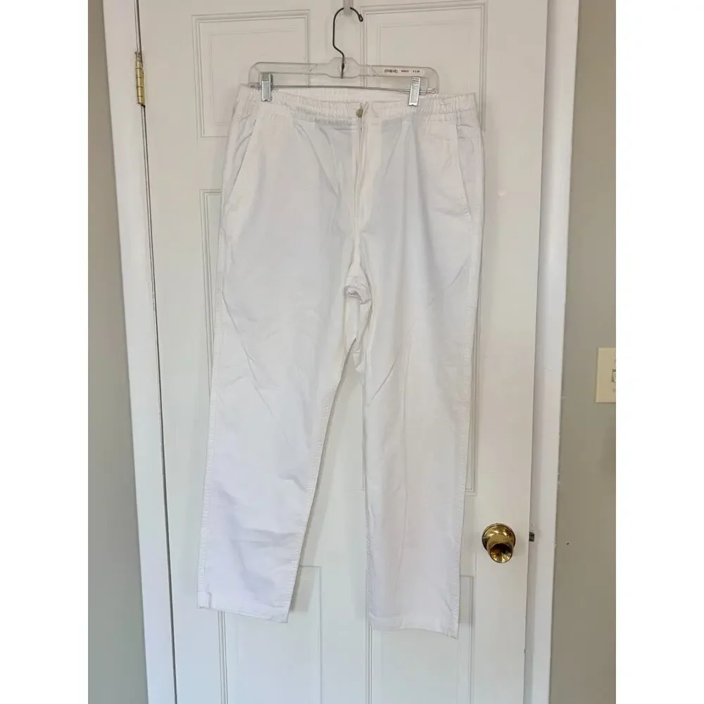Polo Ralph Lauren White Stretch Classic Fit Pants XL Elastic Waist Navy Pony